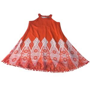 Sequin‎ Hearts Girls Dress Halter Neck Orange White Print Pom Pom Trim Size 16